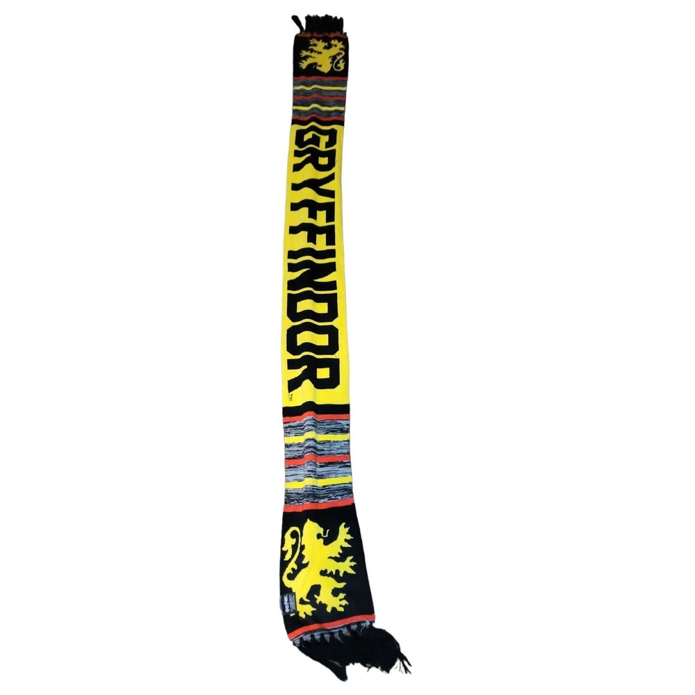 Harry Potter Gryffindor Knit Scarf Yellow Black Lion Crest Tassel Fringe‎ WB